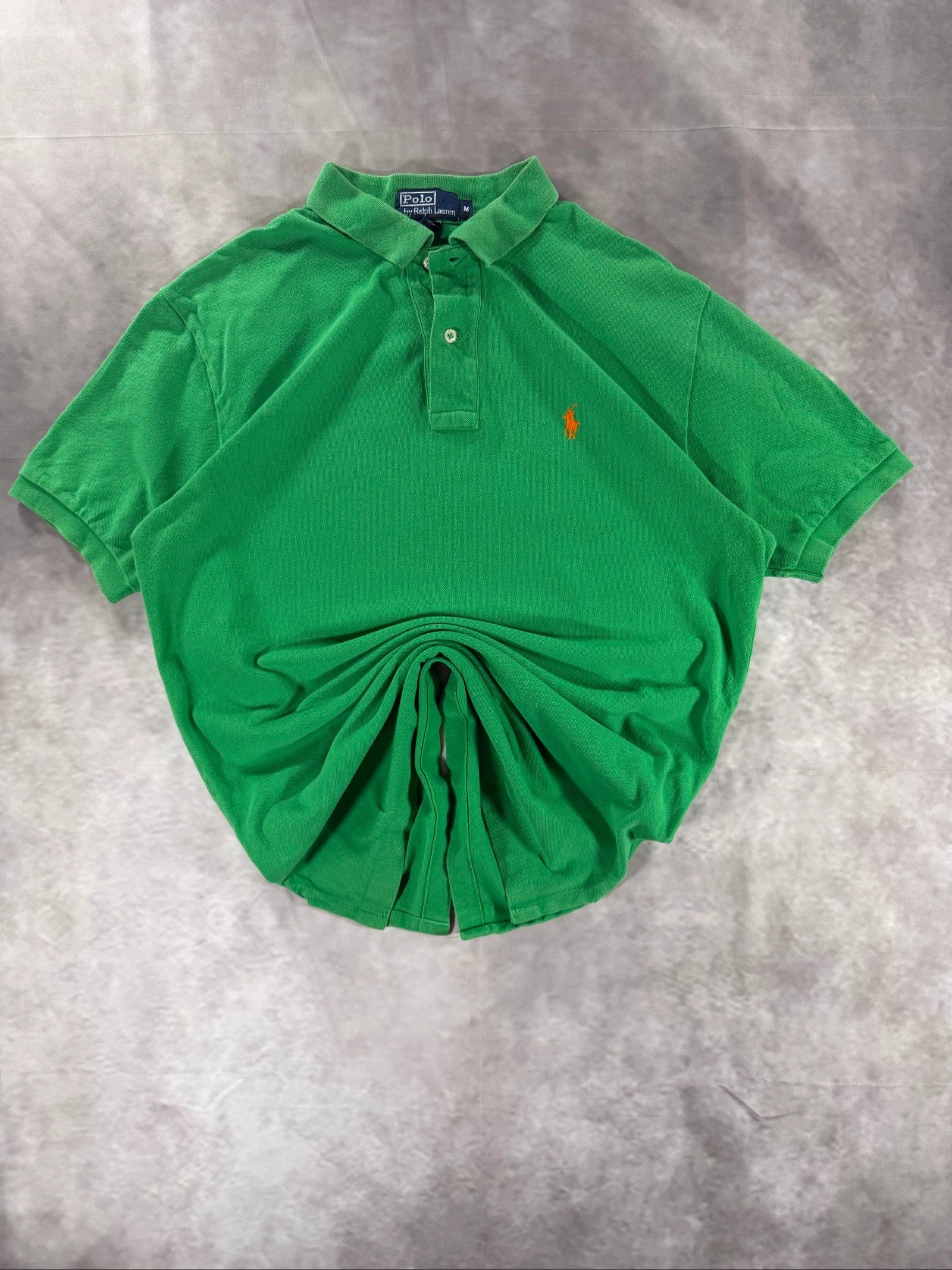 Polo Ralph Lauren Green Polo Shirt Orange Pony SVintage Cotton Classic Preppy